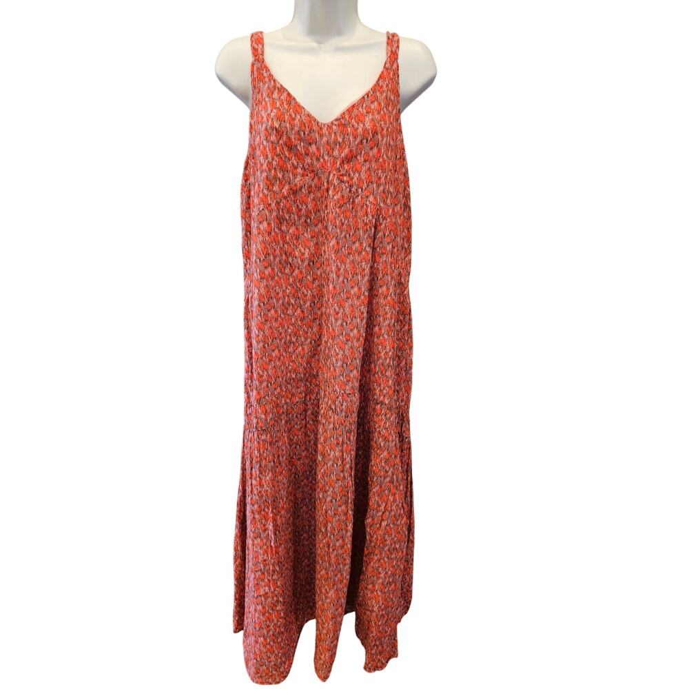 Joie Size L Pink Floral Lined Maxi Dress Tiered Sundress Tank Boho Coquette